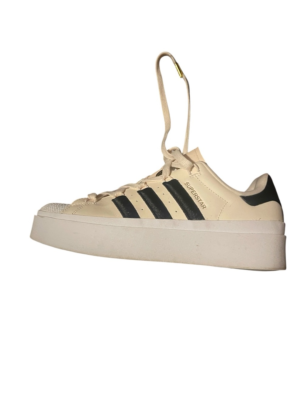 adidas Cream Platform Superstars with Black Stripes